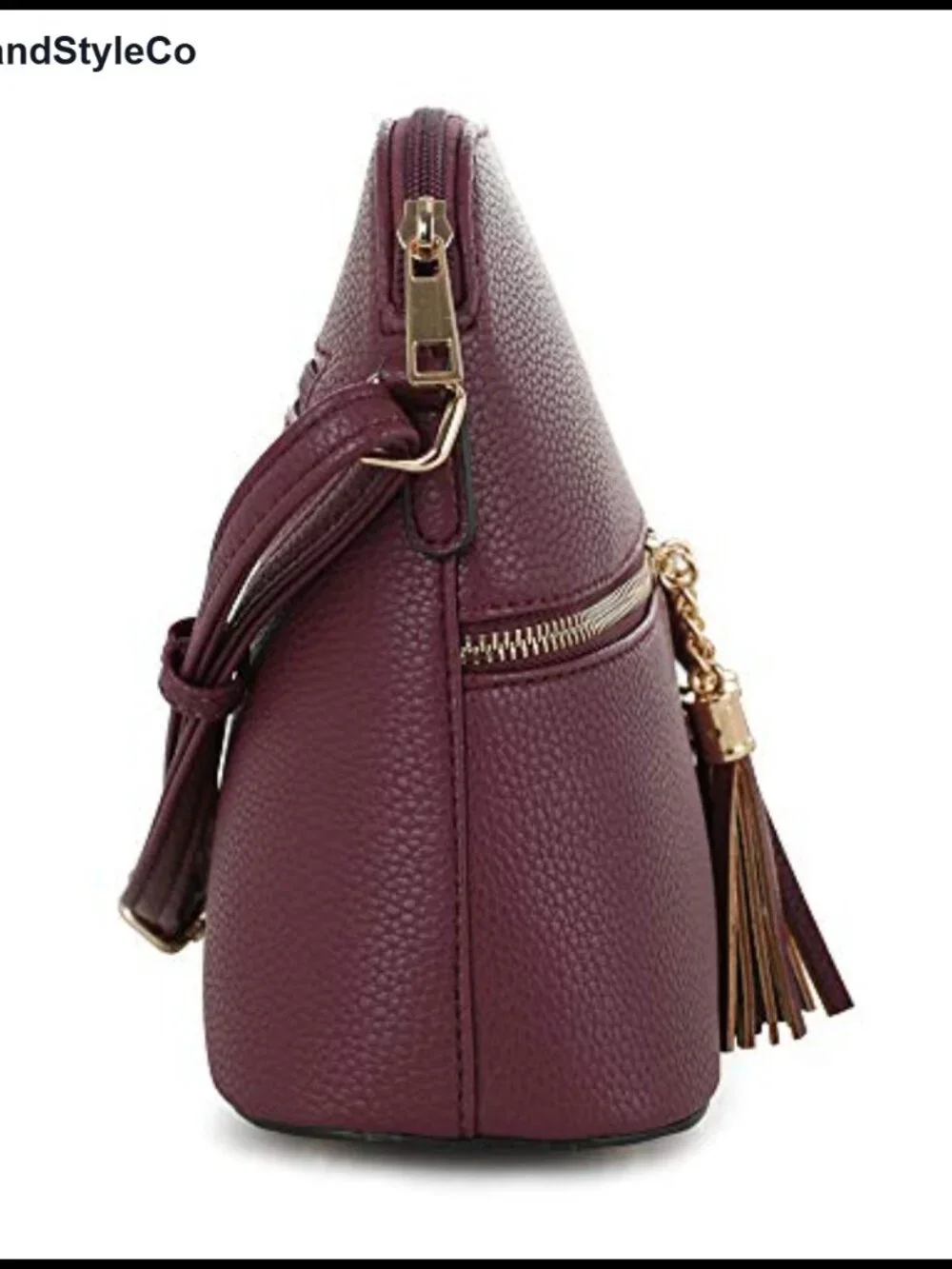 Vegan PU Leather Dome Crossbody Bag with Tassel and Adjustable Strap